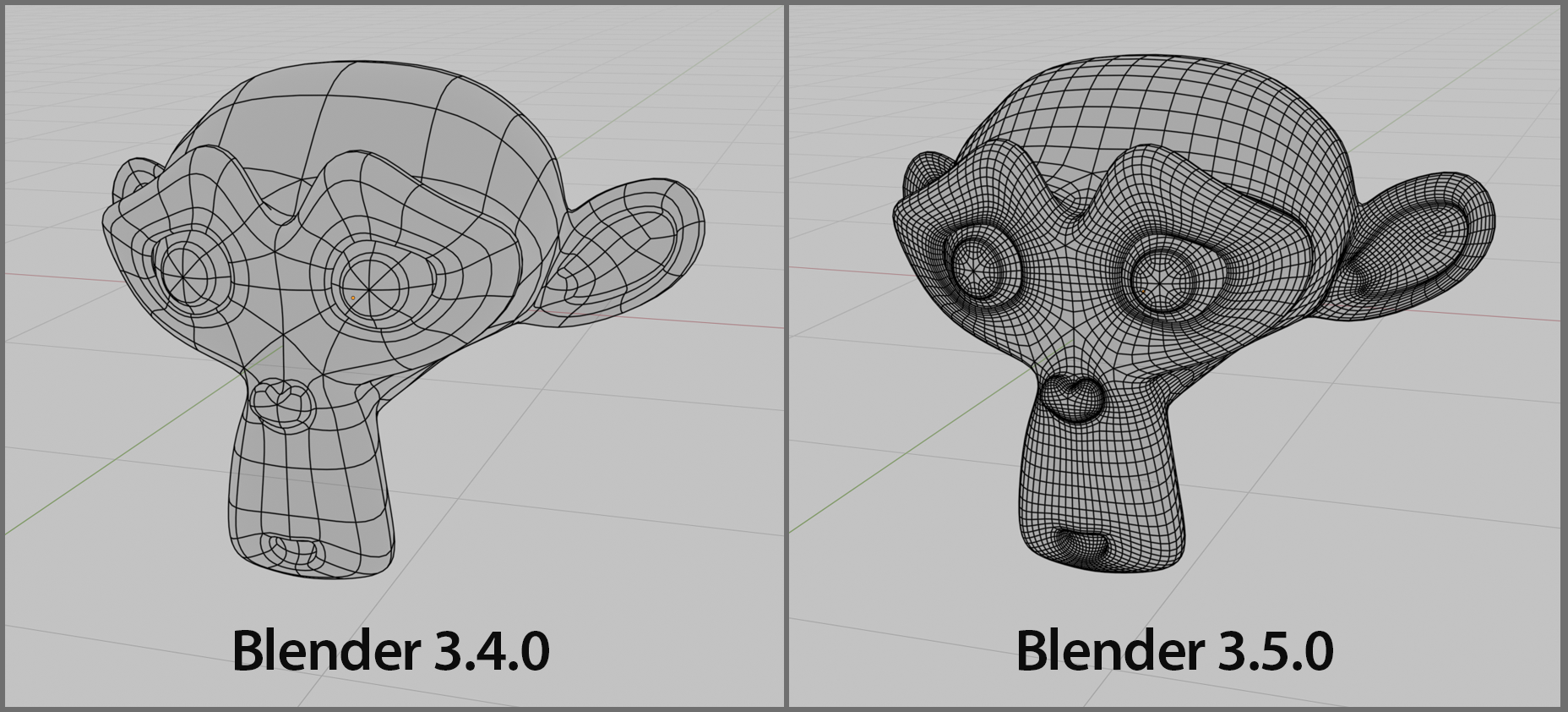 Comparison of wireframes of subdivided edges