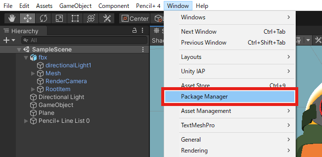 Package Managerを開く