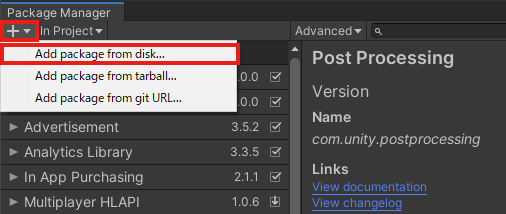 Add package form diskを選択