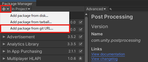 Add package from git URL を選択